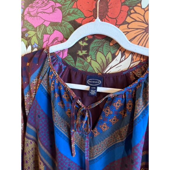 Scoop NYC Peasant Boho Top Tie Neck Blouse Size Small Bohemian Blouson - Picture 3 of 3